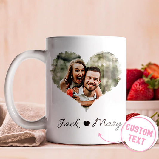 LoveLink Mugs - Personalized Couple Heart Custom Photo Mug for Anniversary, Wedding, Graduation & More - Unique Memento