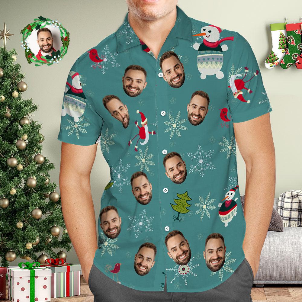 FaceFlake Shirt - Custom Face Hawaiian Shirt with Snowflakes and Snowmen, Unique Christmas Gift for Him - Unique Memento