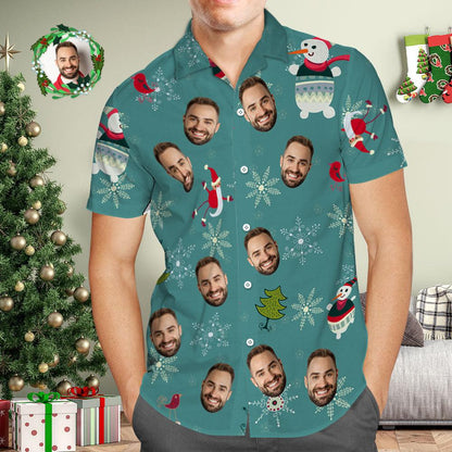 FaceFlake Shirt - Custom Face Hawaiian Shirt with Snowflakes and Snowmen, Unique Christmas Gift for Him - Unique Memento
