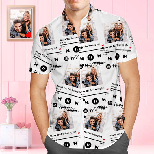 Personalized Melody Shirt - Custom Scannable Music Code Hawaiian Shirt with Photo Splicing Design, Unique Fashion Gift Idea - Unique Memento