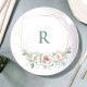 Blossom Monogram Plates - Personalized Wedding Gift Ceramic Dinner Plates with Custom Printed Single Initial and Floral Design - Unique Memento