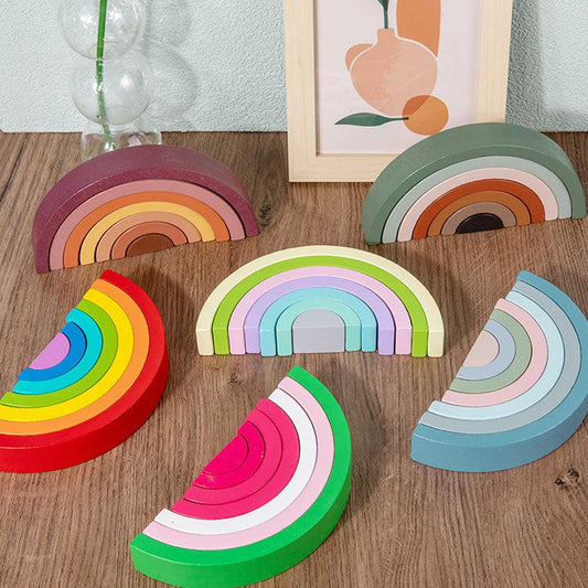 Rainbow Woodland Wonder - Montessori Wooden Stacking Toy for Kids' Imagination and Learning - Unique Memento