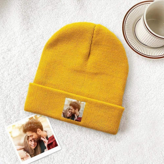 Photolicious Beanie - Personalized Custom Knitted Photo Hat, Unisex Winter Warm Valentine's Day Gift in 4 Colors - Unique Memento
