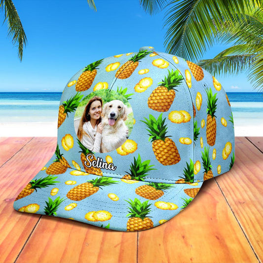 Aloha Snapback - Personalized Hawaiian Baseball Cap with Photo, Name & Pineapple Design, Custom Gift Idea for Her - Unique Memento