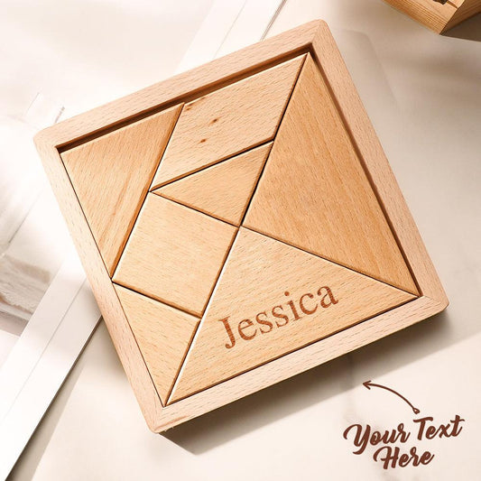 Personalized Tangram Treasure - Custom Engraved Wooden Jigsaw Puzzle Gift for All Ages, Perfect for Birthdays, Holidays, and Special Occasions - Unique Memento
