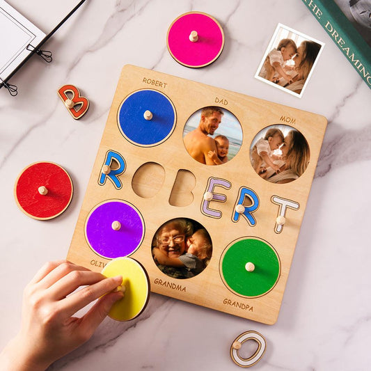 Personalized Baby Keepsake - Custom Engraved Wooden Photo Puzzle Toy Gift for Toddlers and Kids - Unique Memento