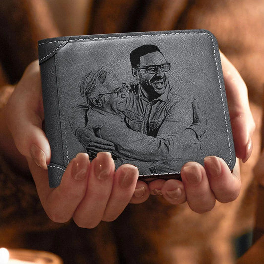 Memento Wallet - Personalized Photo Men's Bifold Grey Wallet, Perfect Gift for Dad - Unique Memento