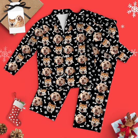Pupjamas - Customizable Family Pajama Set with Dog Face and Bone Print, Soft and Cozy Loungewear - Unique Memento