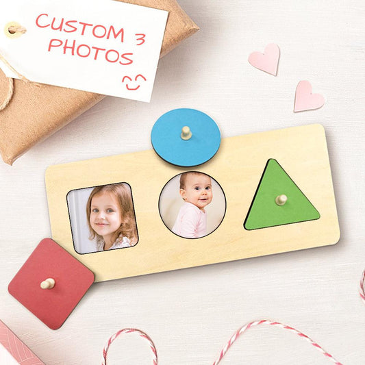 Personalized Wooden Photo Puzzles - Custom Montessori Shape Puzzles for Toddlers, Educational Birthday or Christmas Gift - Unique Memento