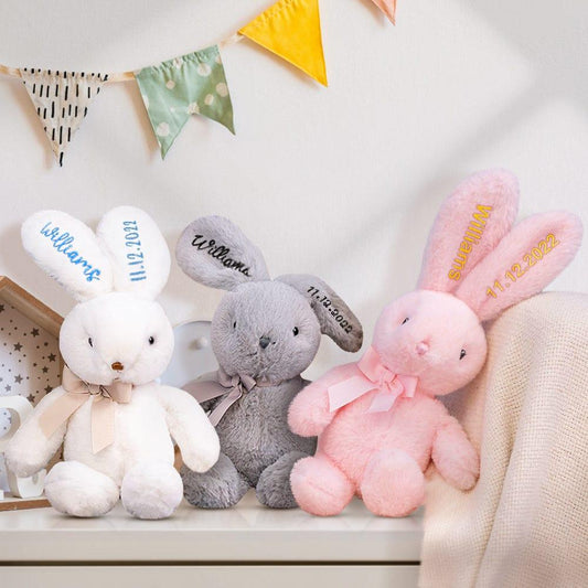 Cuddly Companions - Personalized Embroidered Long-Eared Bunny Rabbit Stuffed Animal, Perfect Easter or Baby Gift - Unique Memento