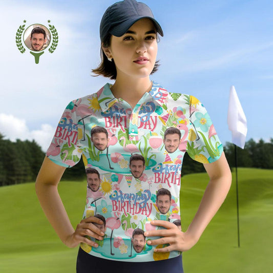BirthdayFlex Polo - Custom Face Polo Shirts Personalized for Women's Happy Birthday Themed Celebrations - Unique Memento