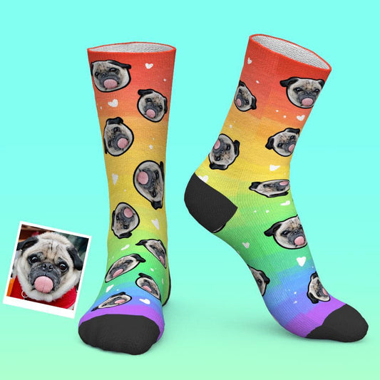 Pawsome Portraits - Custom Face Rainbow Print Socks Gift For Dog Lovers - Unique Memento