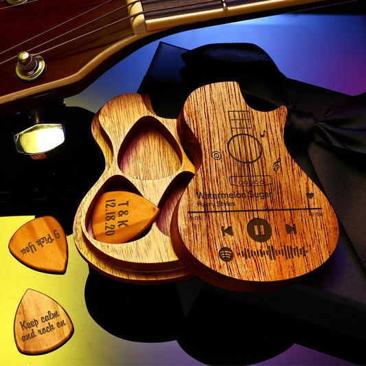 Personalized Guitar Pick Set - Custom Engraved Wooden Picks with Handcrafted Gift Box, Perfect for Musicians - Unique Memento