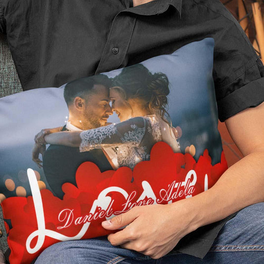 Heartfelt Memories Pillow - Personalized Photo Text Cushion Cover, Custom Love Heart Rectangle Pillowcase for Home Decor & Unique Housewarming Gift - Unique Memento