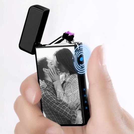 Luxlite - Personalized Black Engraved Photo Lighter USB Rechargeable, Custom Gift for All Occasions - Unique Memento