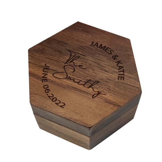 Timeless Treasure Box - Personalized Hexagon Wooden Ring Box for Engagements, Weddings, and Cherished Memories - Unique Memento