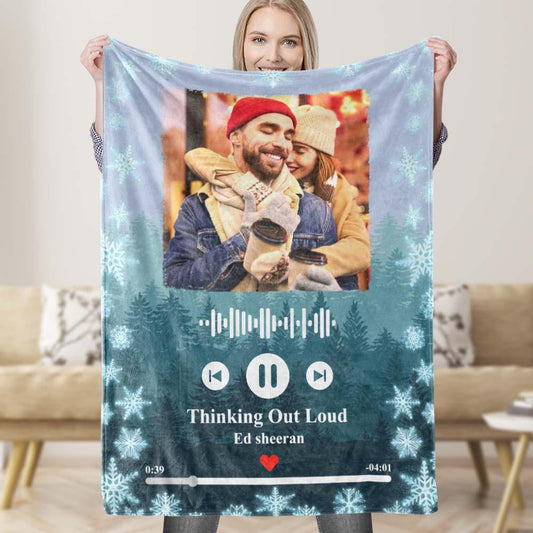 Melodic Memories - Personalized Music Blanket with Custom Photo Print, Soft Plush Throw for Cozy Comfort - Unique Memento