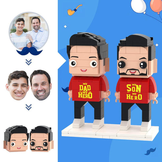 Brick Me Hero - Personalized LEGO-Style Father's Day Gift Set Featuring Dad and Son Custom Minifigures - Unique Memento