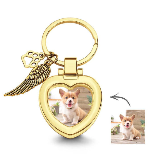 Pawsome Memories - Custom Photo Keychain with Angel's Wing Paw Print Personalized Pet Memorial Gift - Unique Memento
