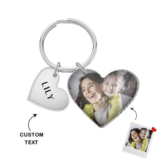Heartfelt Memories Keychain - Personalized Heart Photo Text Keychain with Pendant, Perfect Mother's Day Gift - Unique Memento
