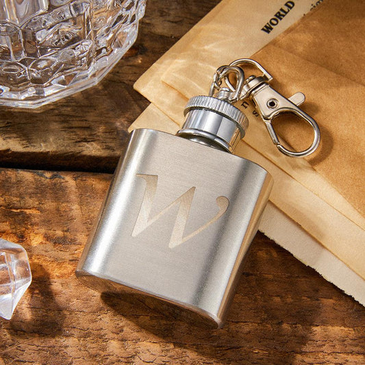 Swig Savior - Personalized Mini Liquor Flask Keychain Custom Engraved Rectangle Hip Flask Gifts for Him - Unique Memento