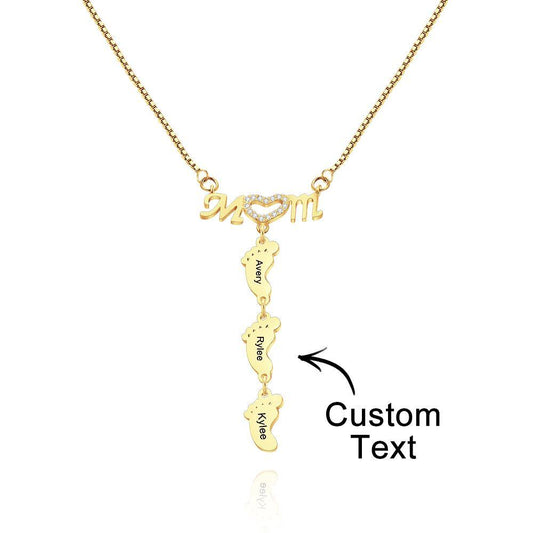 Familial Footprints - Custom Engraved Family Feet Necklace: Personalized Mother's Day Keepsake Gift - Unique Memento