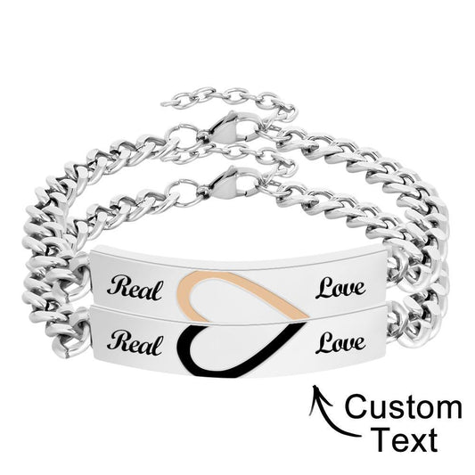 Lovelink Bracelets - Personalized Engraved Couple's Heart Chain Bracelet, Perfect Valentine's Day Gift - Unique Memento