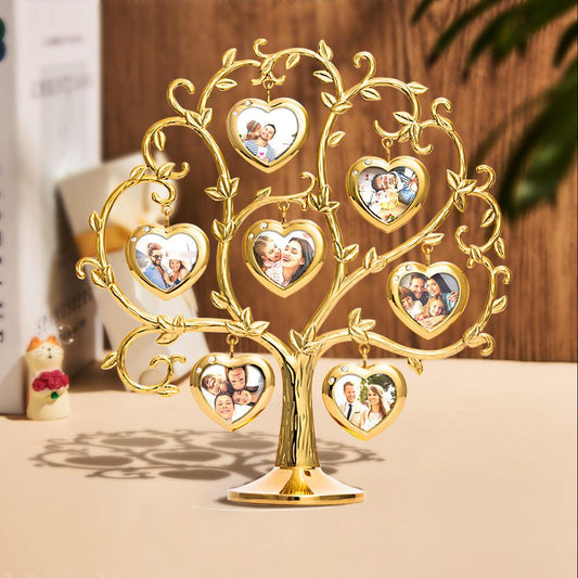 Blooming Memories - Custom Photo Family Tree with 7 Hanging Picture Frames, Intricate Metal Table Top Decoration - Unique Memento