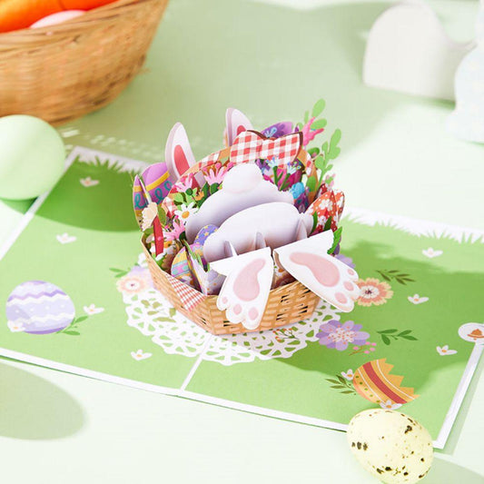 Bunny's Basket - Delightful 3D Pop Up Easter Greeting Card for Memorable Thank You Messages - Unique Memento