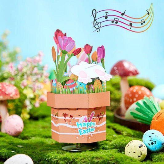 Hoppin' Harmony - Easter Bunny 3D Paper Music Box Plays Classic Tune, Perfect Holiday Decor Gift - Unique Memento
