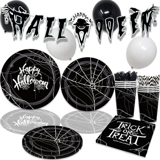 Spooky Soiree Essentials - Halloween Disposable Tableware Kit 91pcs Party Decorations Supplies Spider Themed - Unique Memento