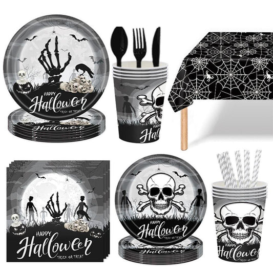 Spooky Soiree Essentials - Halloween Disposable Tableware Kits 117pcs Party Decorations Supplies - Unique Memento