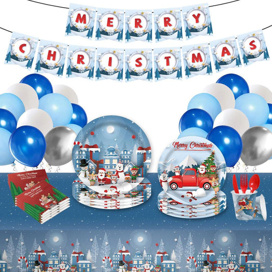 Festive Feast 114pc Christmas Party Dinnerware Set - Disposable Xmas Themed Tableware Kit with Plates, Cups, Napkins & Cutlery for Holiday Decorations & Easy Cleanup - Unique Memento