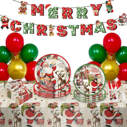 Festive Feast - 114pcs Christmas Party Disposable Tableware Set for Easy Holiday Decorating and Cleanup - Unique Memento