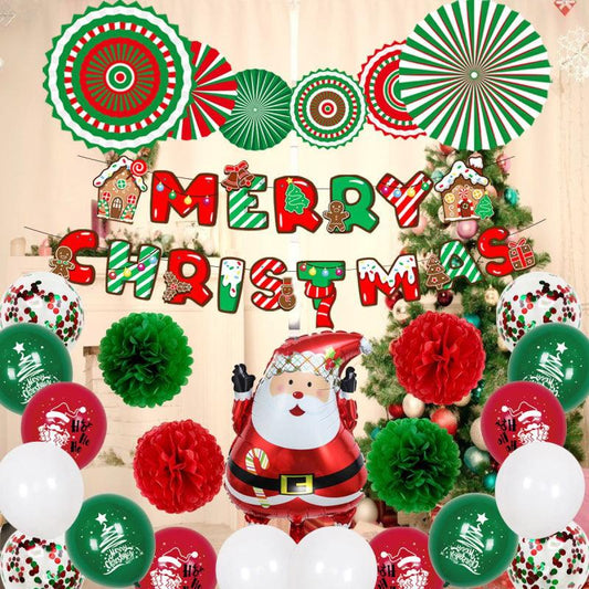 Festive Xmas Decor Set - Christmas Party Balloons Kit with Merry Banner, Perfect for Holiday Celebrations, Backdrops & Photo Booths - Unique Memento