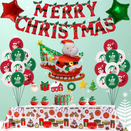 Festive Cheer Christmas Decorations Set - Complete Christmas Party Supplies Kit with Balloons, Tablecloth, Banner for Holiday Celebrations and Backdrops - Unique Memento