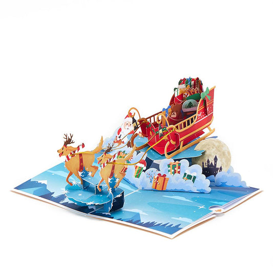 Festive Pup Sled - Delightful 3D Pop Up Christmas Card with Adorable Dog Sledding Scene - Unique Memento