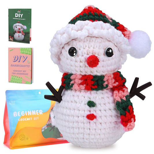 Snowy's Crochet Creations - Christmas Snowman DIY Crochet Kit for Beginners with Step-by-Step Video Tutorials | Perfect Gift for Adults and Kids - Unique Memento