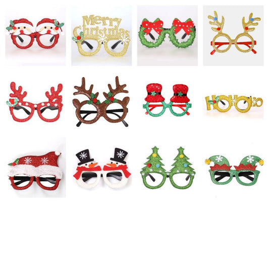 Festive Frames - 12 Pc Christmas Glitter Glasses Party Costume Eyewear Accessories - Unique Memento