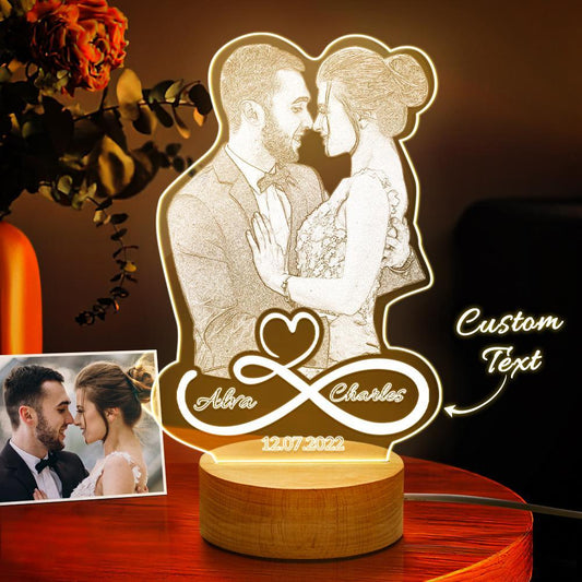 Infinity Glow - Personalized Infinity Symbol Photo Night Light Gift for Lovers, Custom 3D Acrylic Lamp - Unique Memento