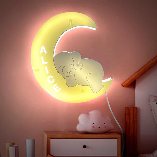 Ellie's Glow - Personalized Name Baby Elephant LED Wall Light for Kids Room, Perfect Birthday Gift Idea - Unique Memento