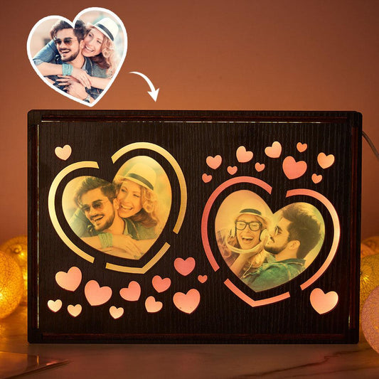 LoveGlow Lamp - Personalized Wooden Night Light Gift for Couples, Custom Heart Photo Illumination - Unique Memento