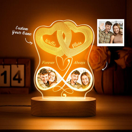 Personalized Infinity Heart LED Lamp - Custom Acrylic Photo Night Light for Anniversary, Valentine's Day & Romantic Gifts - Unique Memento