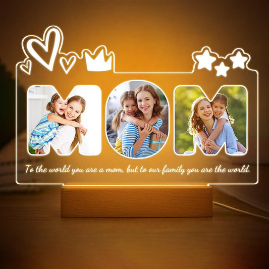 Personalized MOM Photo Acrylic Night Light - Unique Mother's Day Gift Idea with Custom Photos and Message - Unique Memento