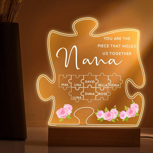 Nana's Heartfelt Glow - Personalized Night Light Custom Name Mother's Day Gift Celebrating Your Family's Bond - Unique Memento