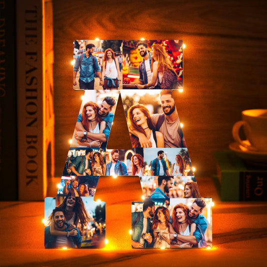 Captivating Alphabet Glow: Custom A-Z Letter Night Light with 10 Personal Photos - Acrylic LED Lamp - Unique Memento
