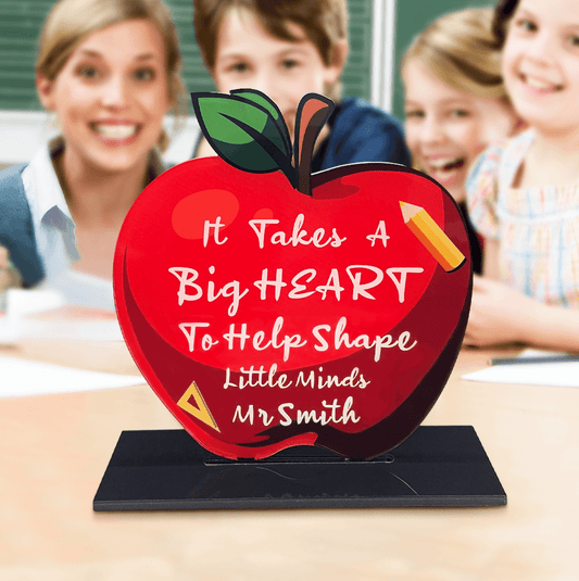 Teacher's Apple Accolade - Personalized Acrylic Apple Teacher Desk Sign for Appreciation and Recognition - Unique Memento