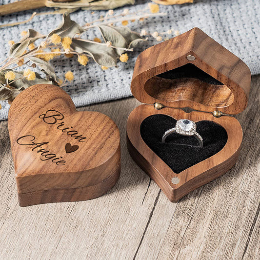 Heartvow - Personalized Wooden Heart Ring Box for Proposal and Engagement, Elegant Keepsake Storage - Unique Memento