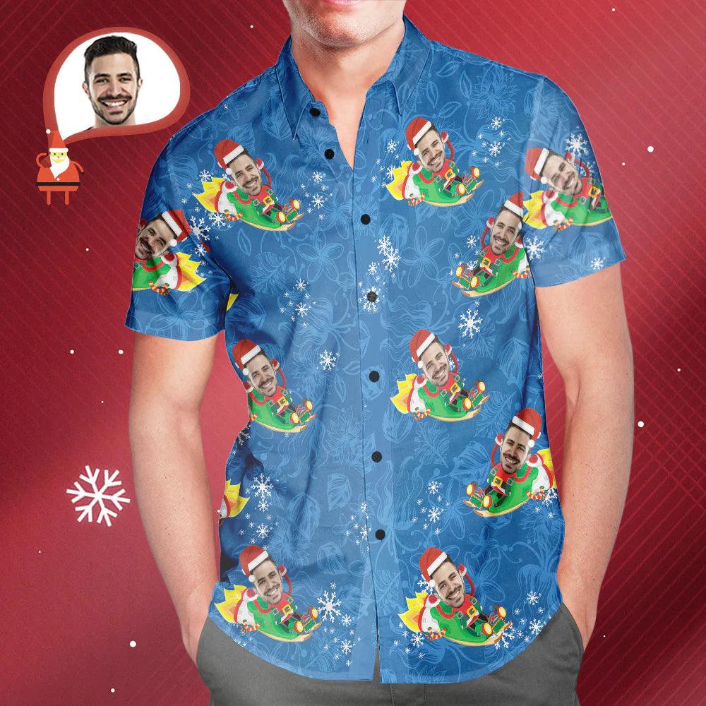 Santa's Selfie Shirt - Custom Face Hawaiian Christmas Shirt for Men, Funny Personalized Aloha Beach Holiday Gift - Unique Memento