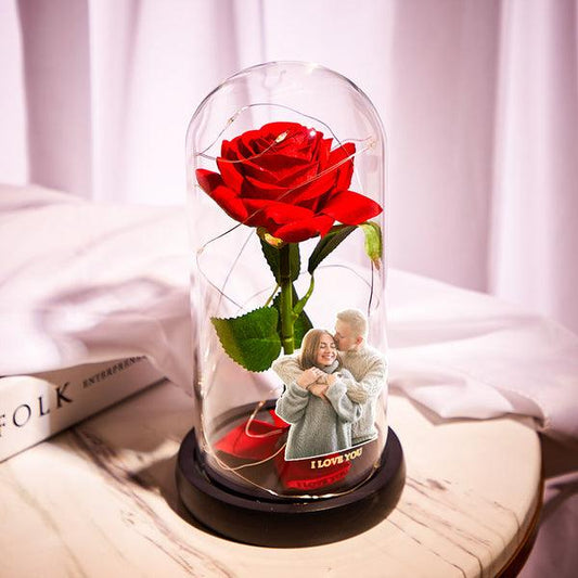 Eternal Red Rose LED Night Light with Custom Photo - A Symbol of Everlasting Love for Home & Heart - Unique Memento